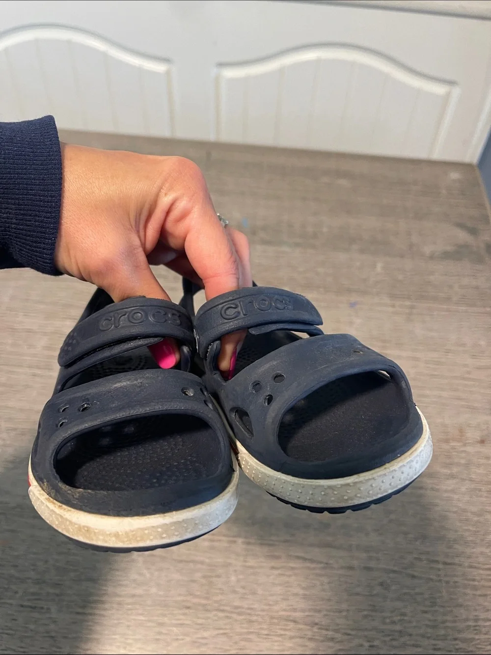 CROCS Crocband II Sandal Size 7C Navy Blue Red White‎ Adjustable Gladiator